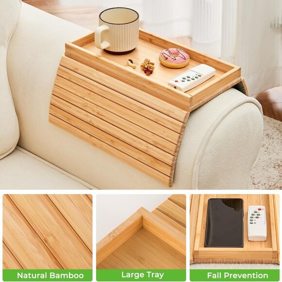 Bamboo Couch Cup Holder Arm Tray for Snack and Phone(1 Pack) - Picture 5 of 12